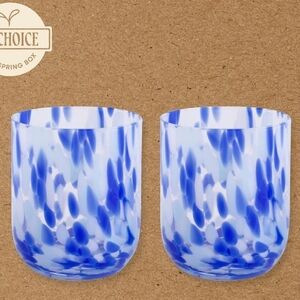 Alltrue Blue and White Speckled Handblown Glass Tumblers Set Of 2 10fl Oz